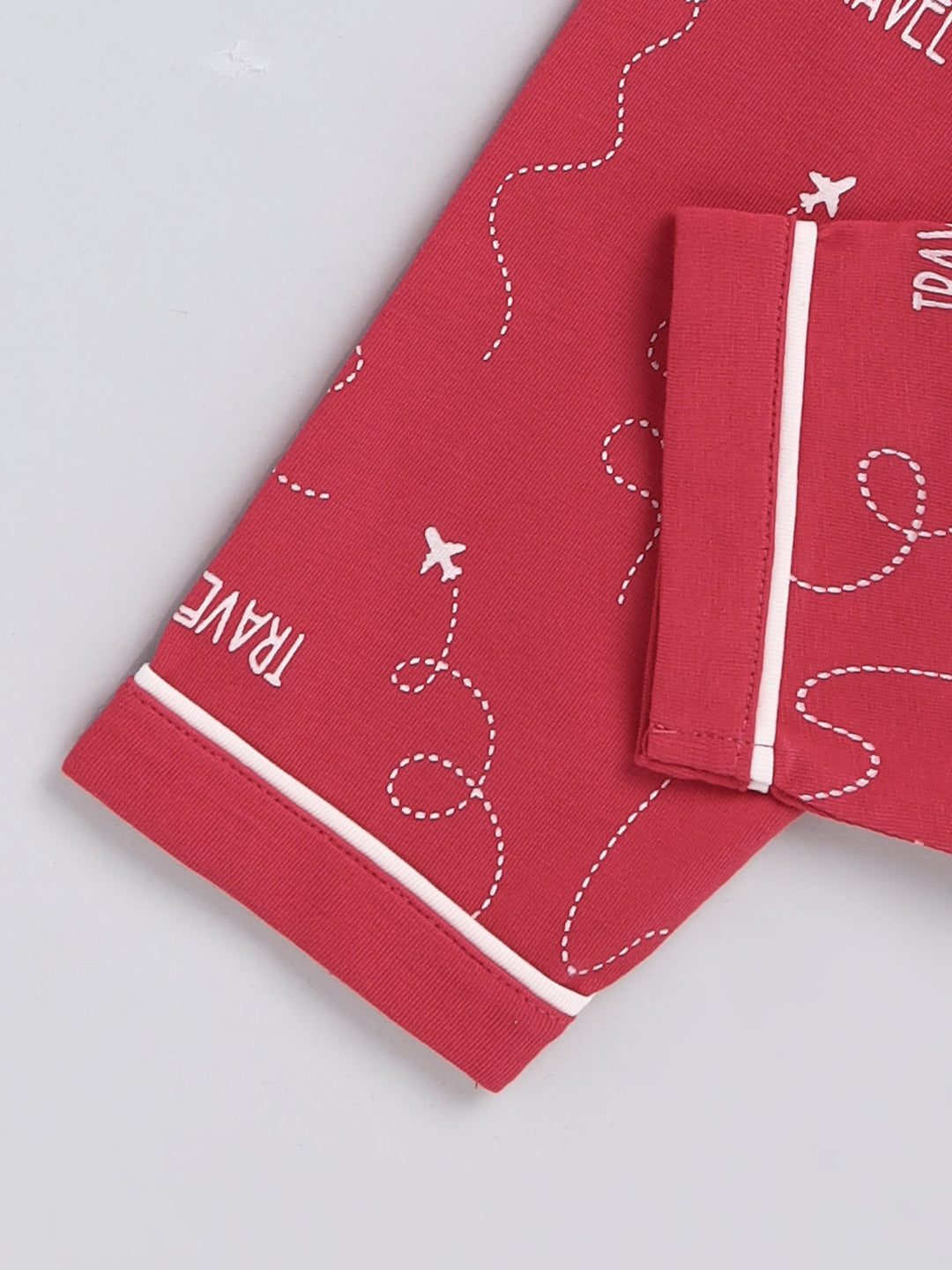 Coral Typography Cotton Full Sleeve Night Suit