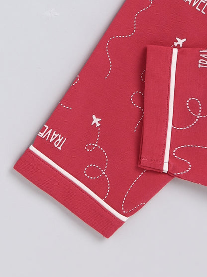 Coral Typography Cotton Full Sleeve Night Suit