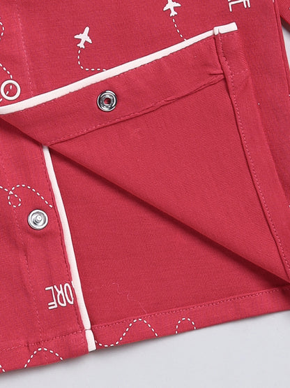 Coral Typography Cotton Full Sleeve Night Suit