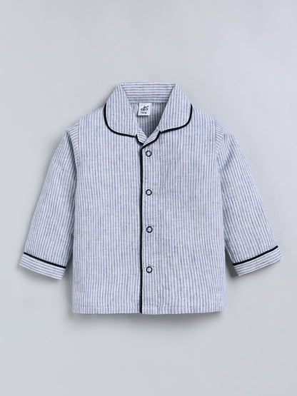Blue Typography Cotton Full Sleeve Night Suit