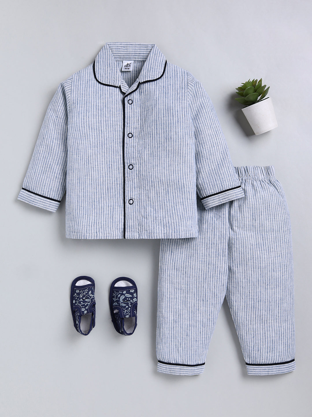 Blue Typography Cotton Full Sleeve Night Suit