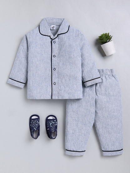 Blue Typography Cotton Full Sleeve Night Suit