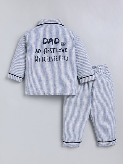 Blue Typography Cotton Full Sleeve Night Suit