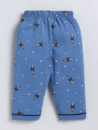 Blue Typography Cotton Full Sleeve Night Suit