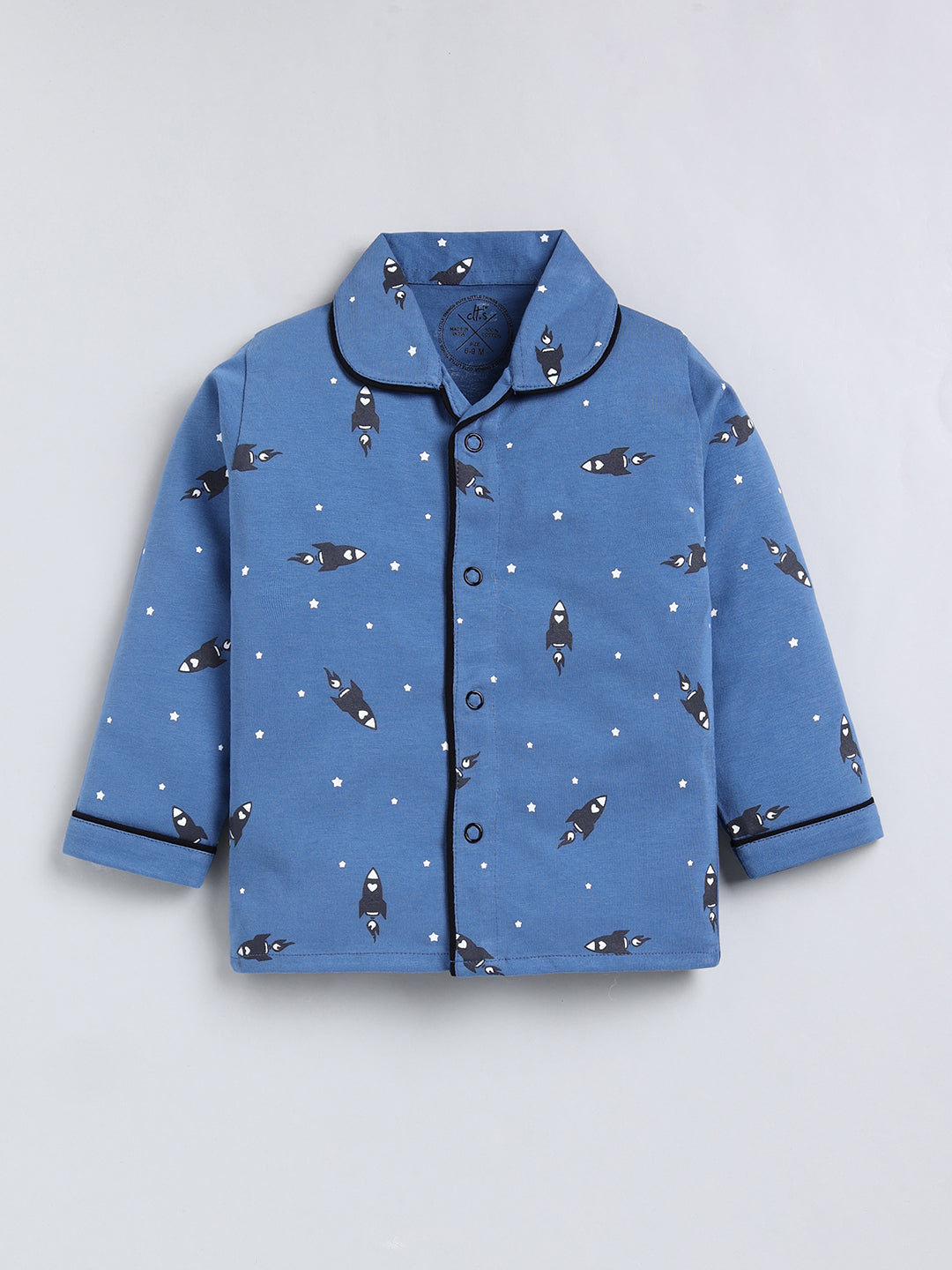 Blue Typography Cotton Full Sleeve Night Suit