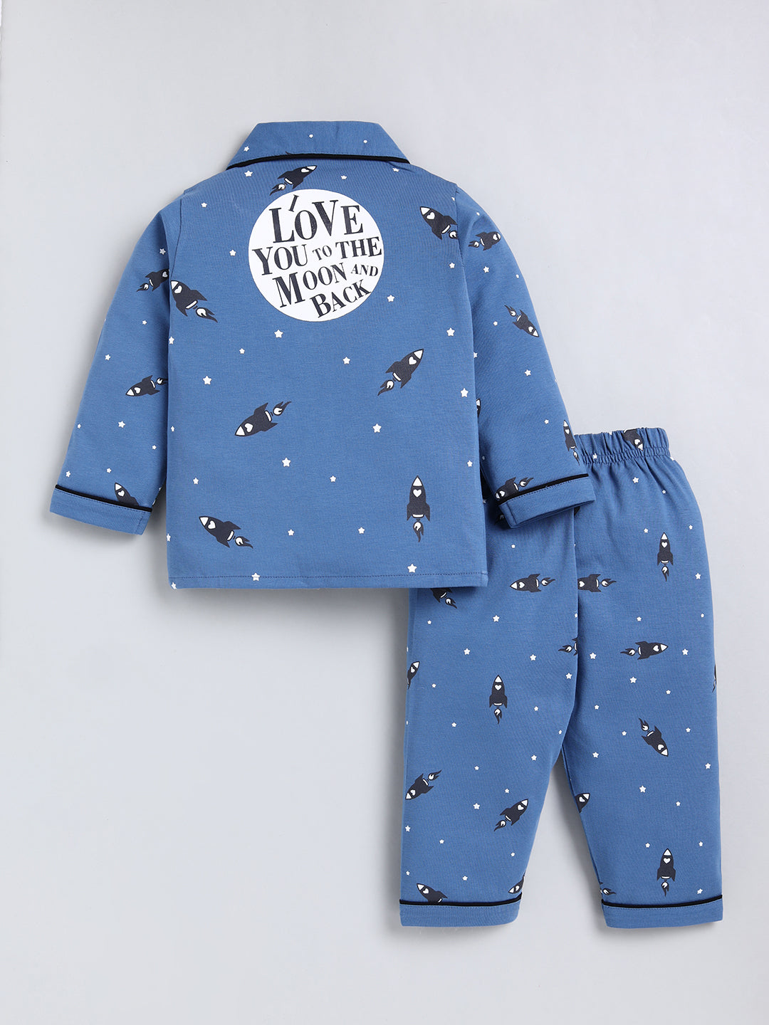 Blue Typography Cotton Full Sleeve Night Suit