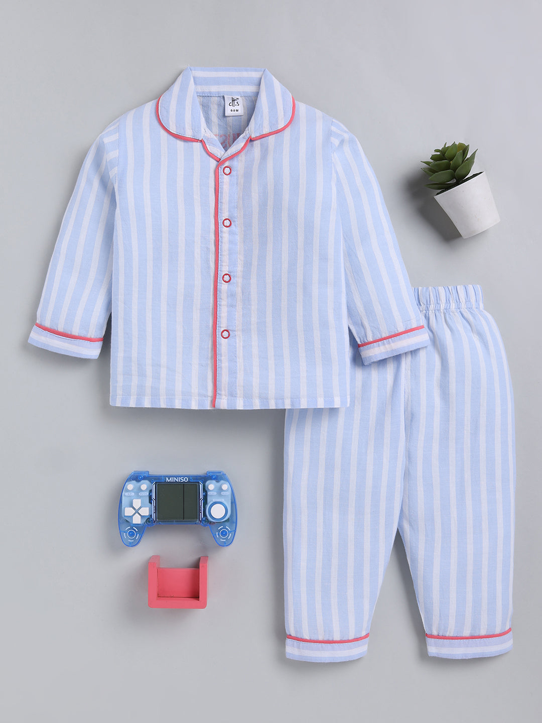 Blue Typography Cotton Full Sleeve Night Suit