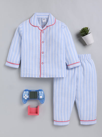 Blue Typography Cotton Full Sleeve Night Suit