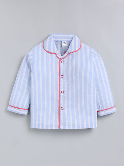 Blue Typography Cotton Full Sleeve Night Suit