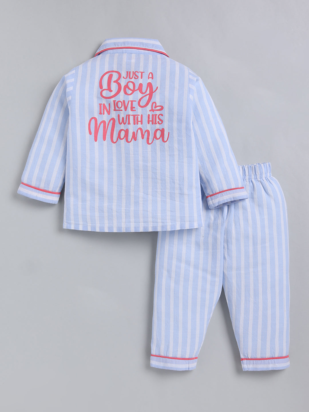 Blue Typography Cotton Full Sleeve Night Suit