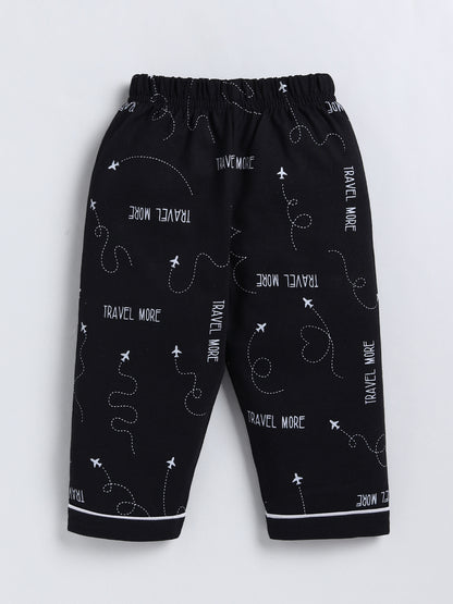 Black Typography Cotton Full Sleeve Night Suit