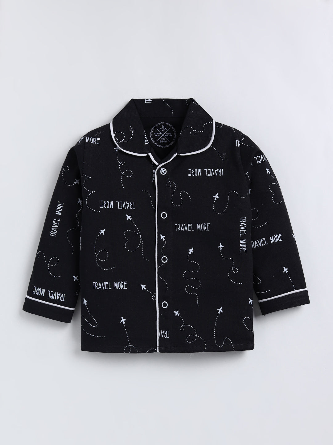 Black Typography Cotton Full Sleeve Night Suit