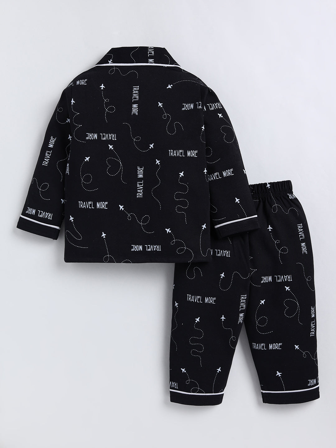 Black Typography Cotton Full Sleeve Night Suit