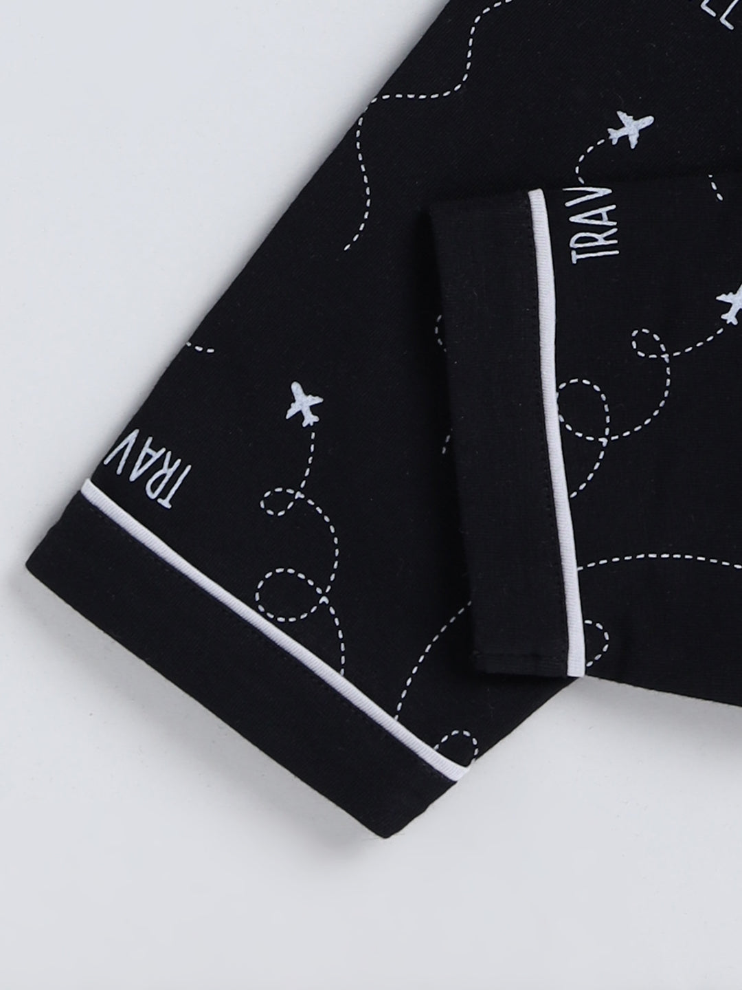 Black Typography Cotton Full Sleeve Night Suit