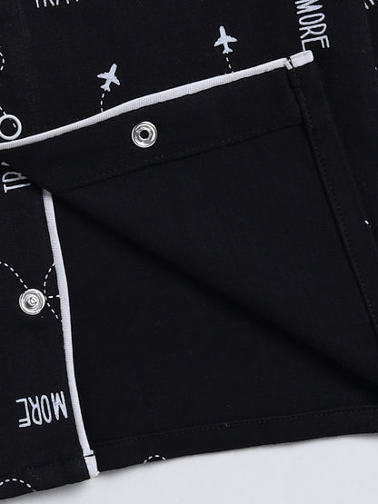 Black Typography Cotton Full Sleeve Night Suit