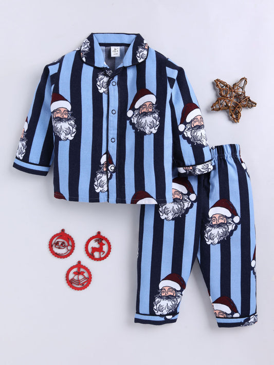 Blue Santa Clause Cotton Full Sleeve Night Suit