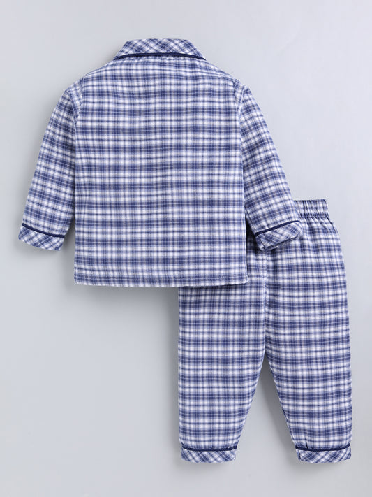 Blue Checked Cotton Full Sleeve Night Suit