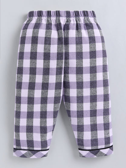 Purple Checked Cotton Full Sleeve Night Suit