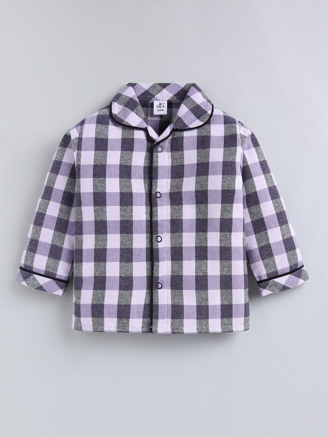 Purple Checked Cotton Full Sleeve Night Suit