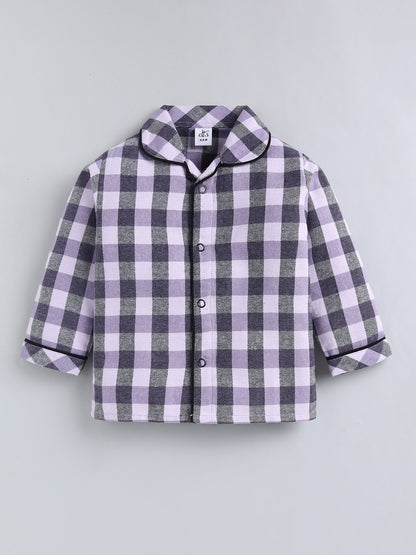 Purple Checked Cotton Full Sleeve Night Suit