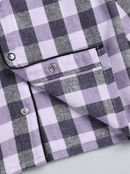 Purple Checked Cotton Full Sleeve Night Suit