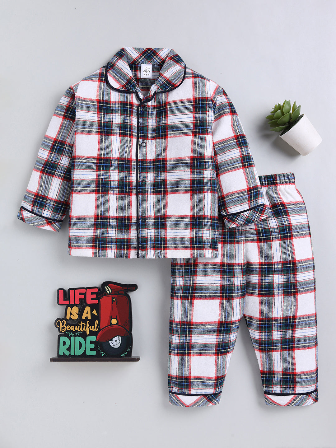 Multi Checked Cotton Full Sleeve Night Suit
