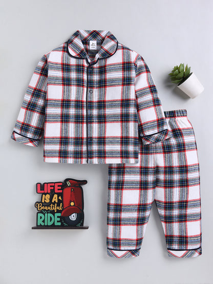 Multi Checked Cotton Full Sleeve Night Suit