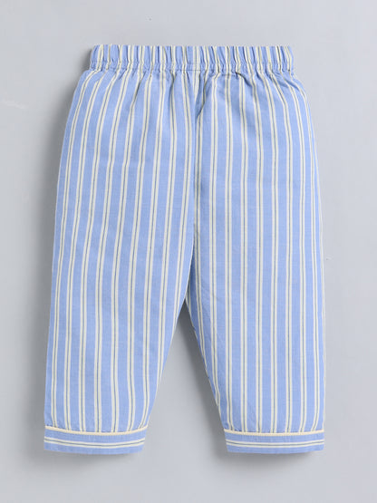 Blue Striped Cotton Full Sleeve Night Suit