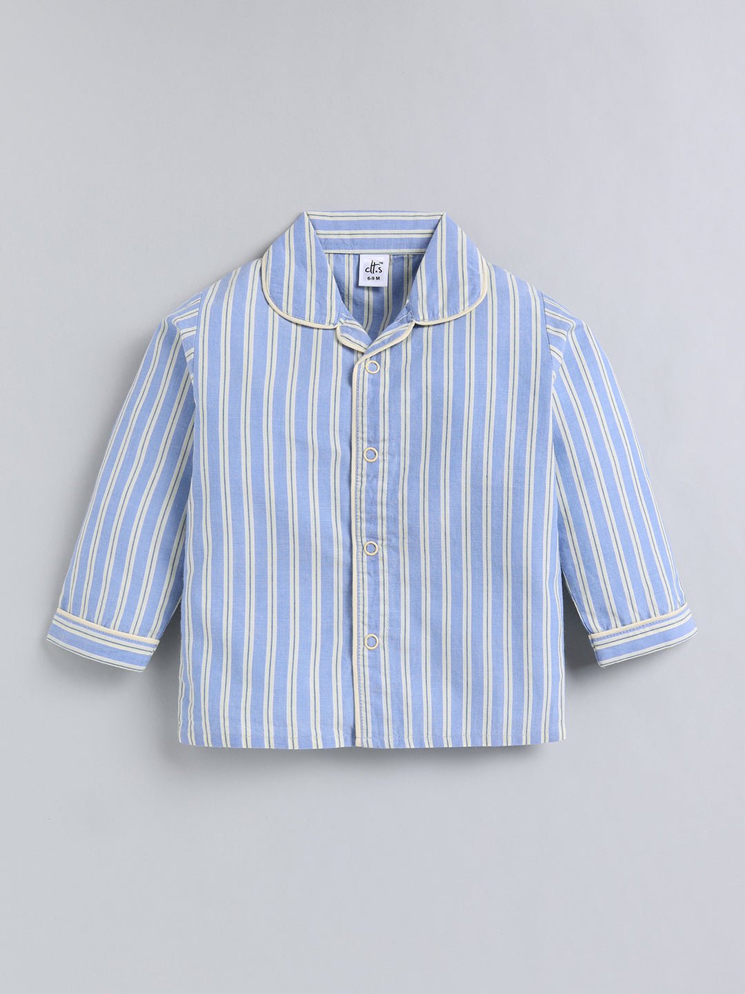 Blue Striped Cotton Full Sleeve Night Suit