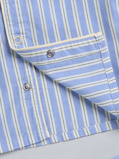 Blue Striped Cotton Full Sleeve Night Suit