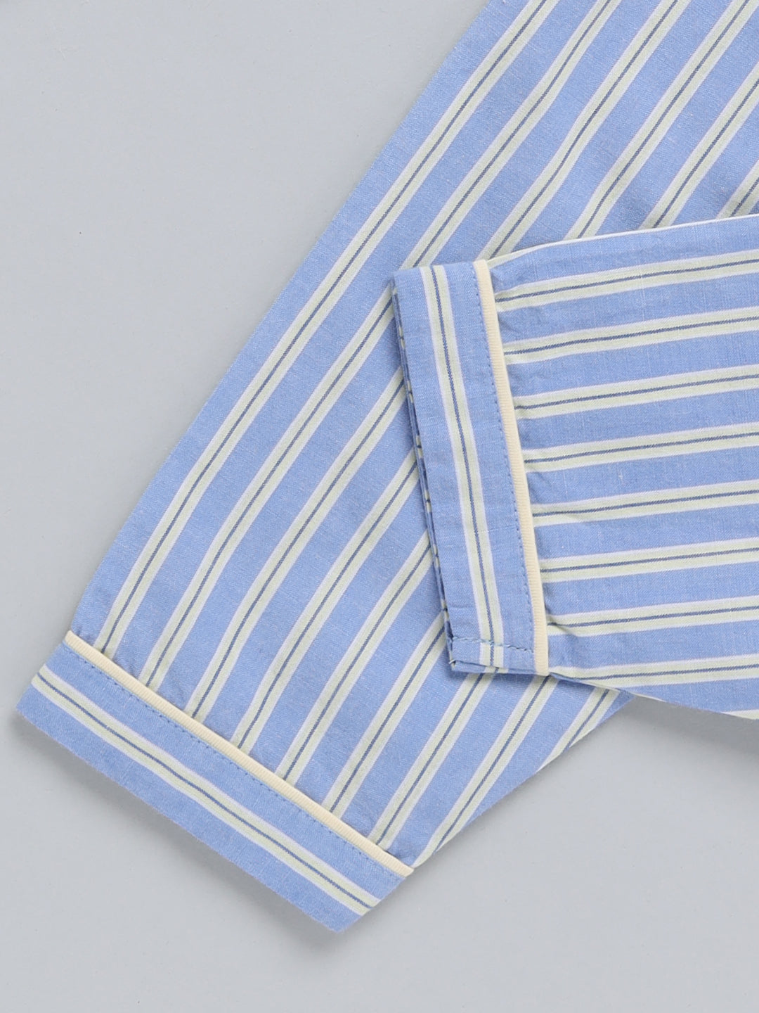 Blue Striped Cotton Full Sleeve Night Suit