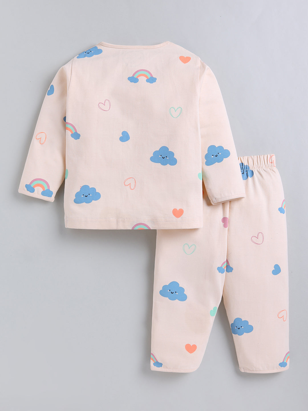 Beige Graphic Cotton Full Sleeve Night Suit