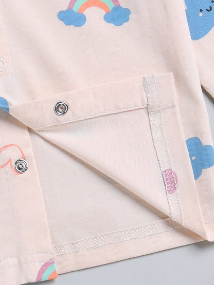 Beige Graphic Cotton Full Sleeve Night Suit