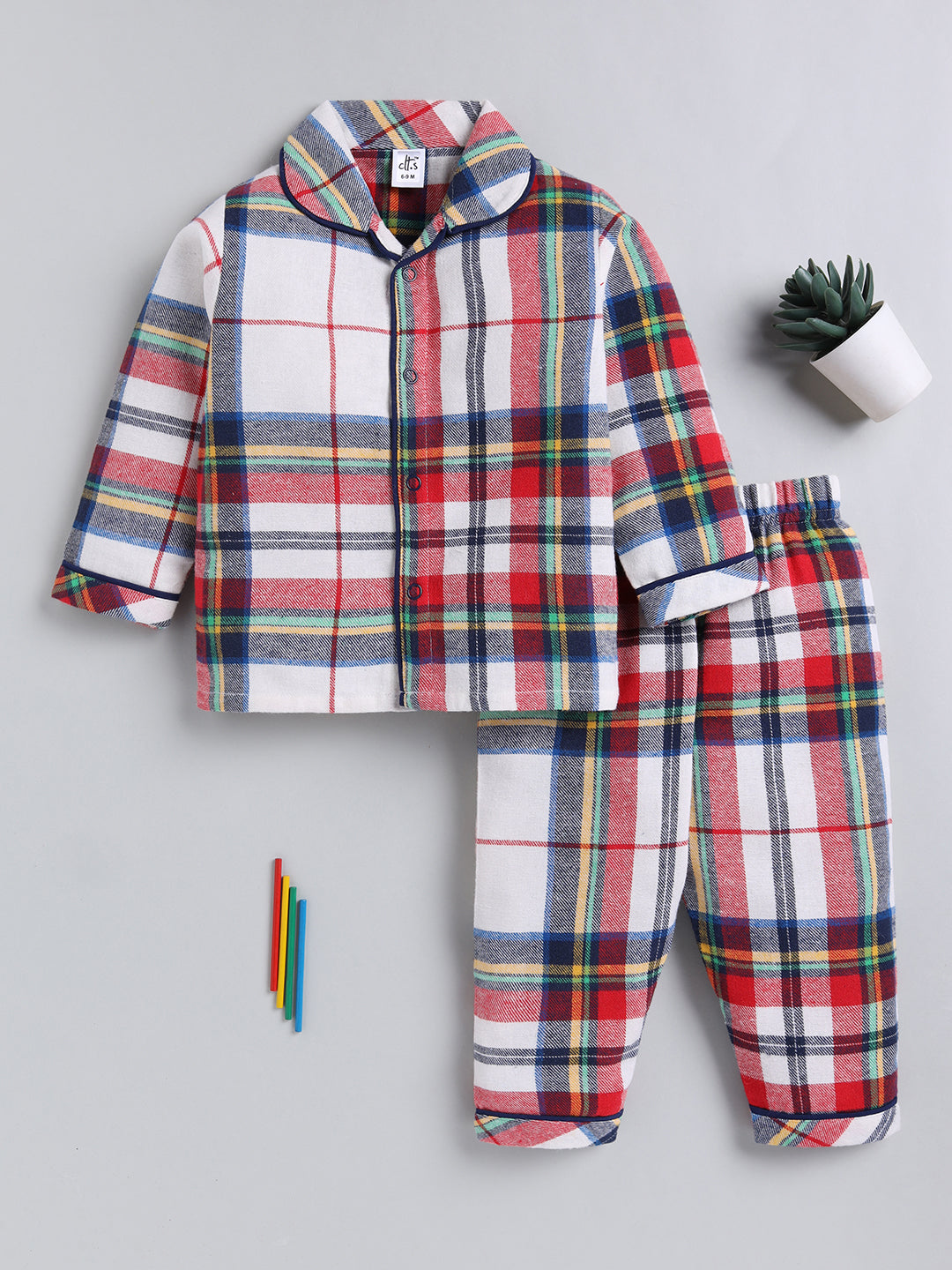 Red Checked Cotton Full Sleeve Night Suit