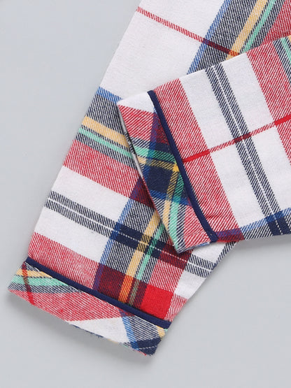 Red Checked Cotton Full Sleeve Night Suit