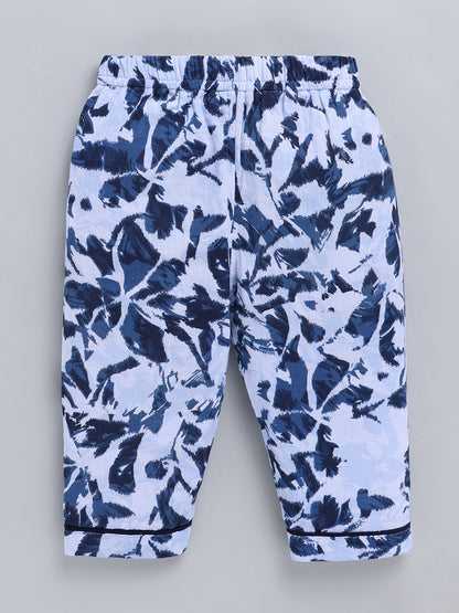 Blue Floral Cotton Full Sleeve Night Suit