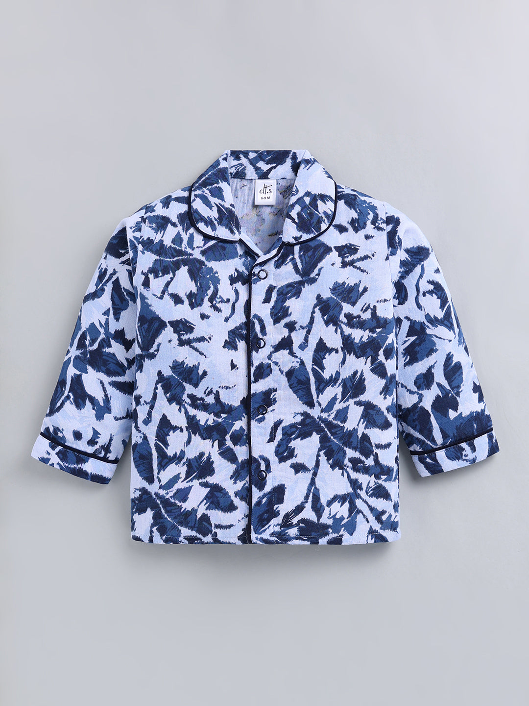 Blue Floral Cotton Full Sleeve Night Suit