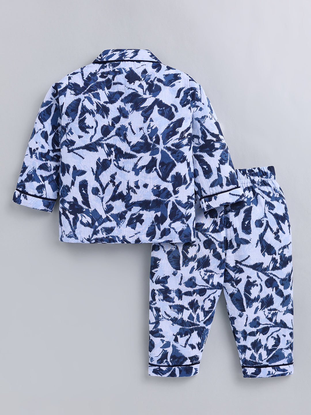 Blue Floral Cotton Full Sleeve Night Suit