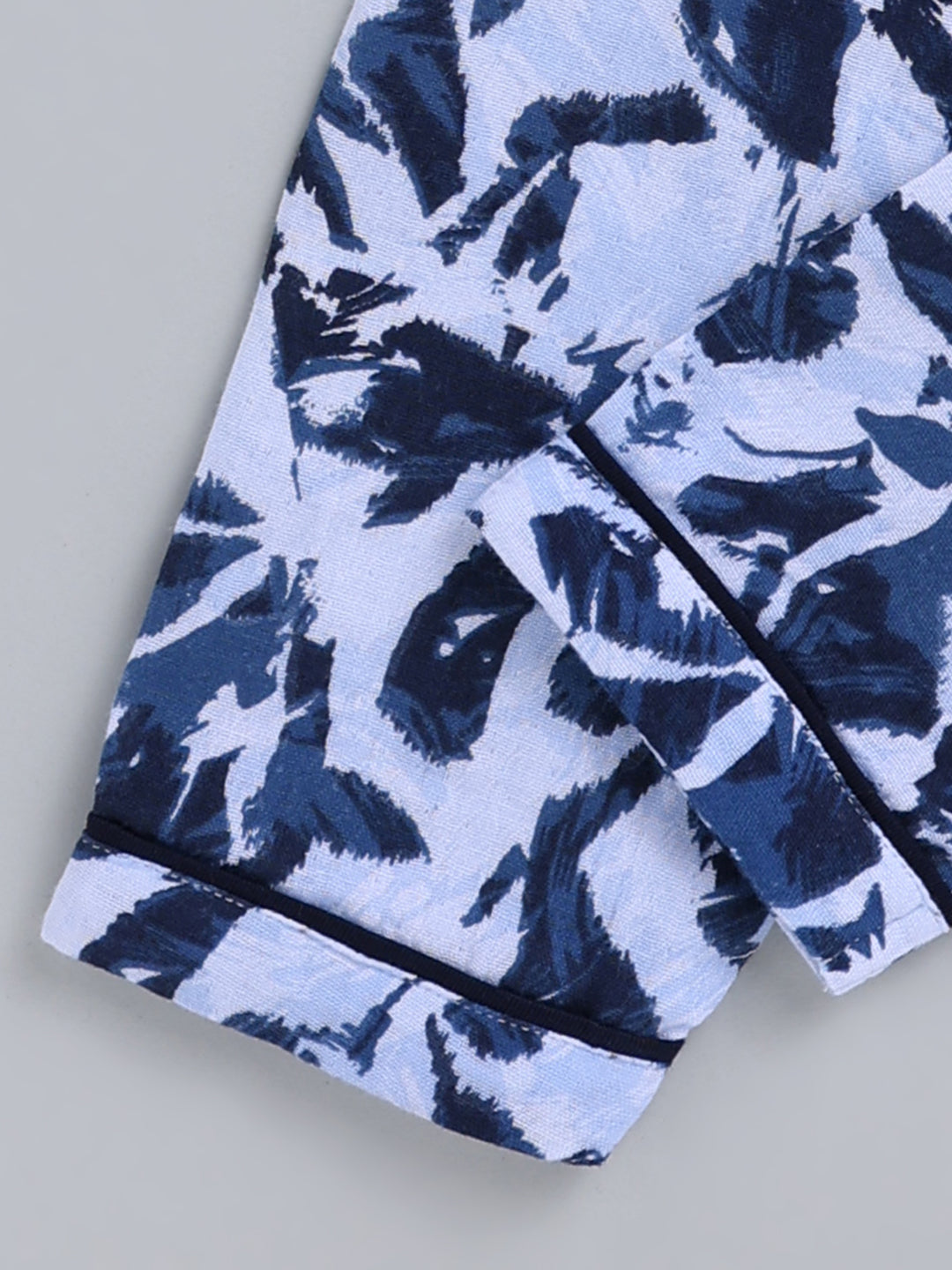 Blue Floral Cotton Full Sleeve Night Suit