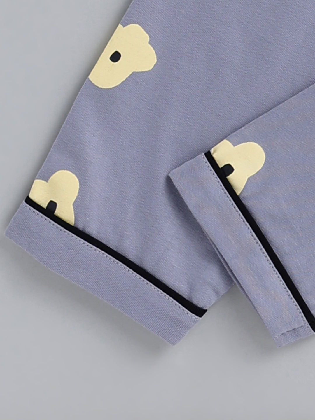 Grey Floral Cotton Full Sleeve Night Suit