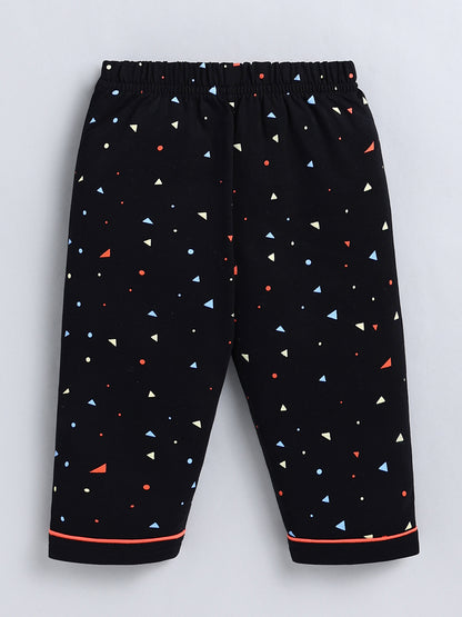 Black Typography Cotton Full Sleeve Night Suit