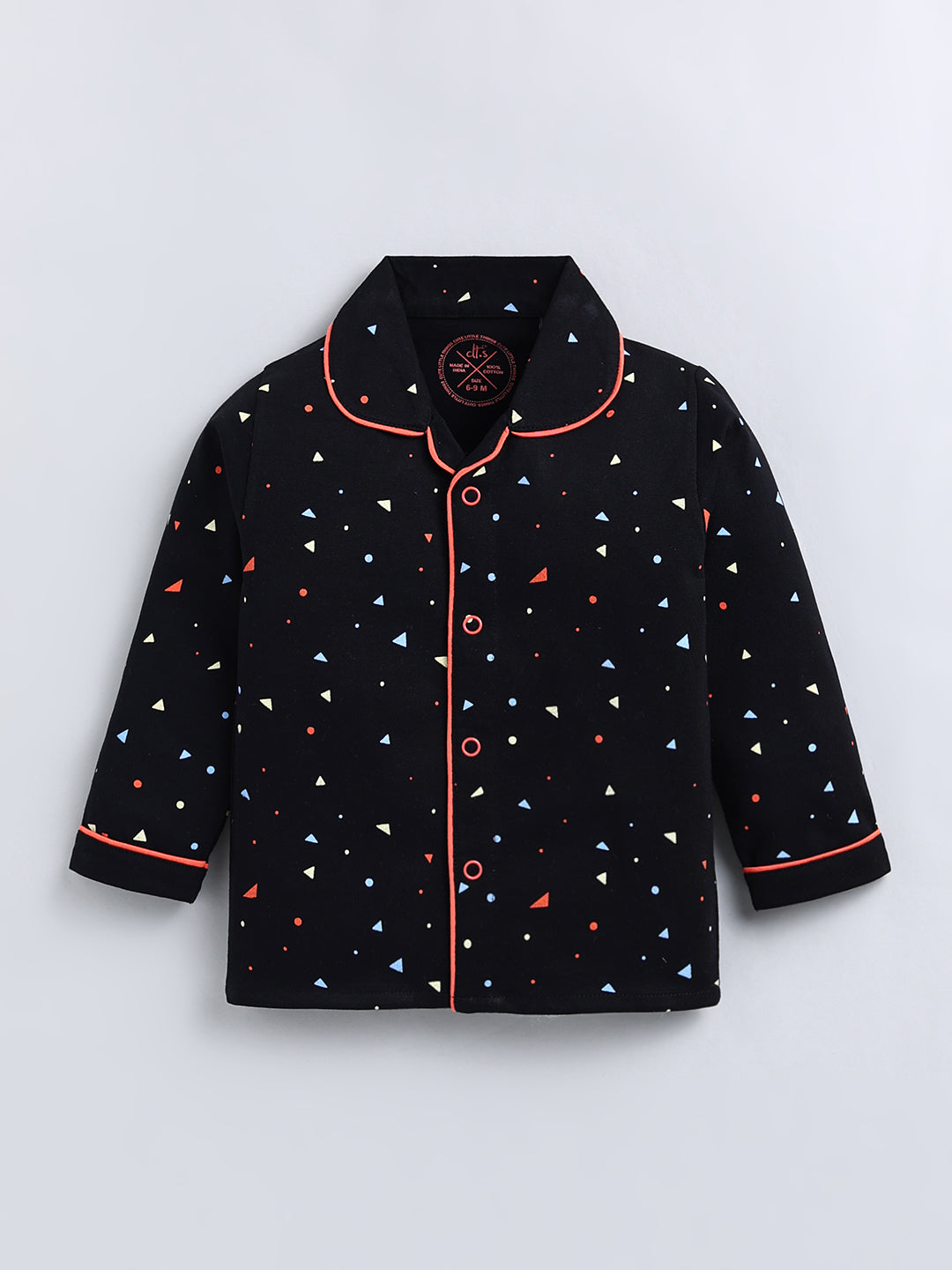 Black Typography Cotton Full Sleeve Night Suit