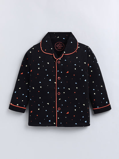 Black Typography Cotton Full Sleeve Night Suit