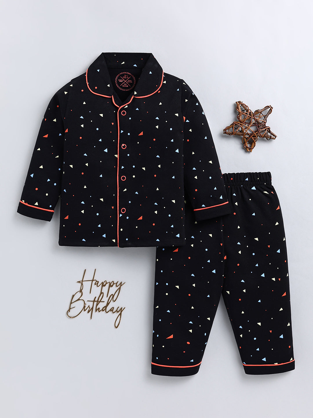 Black Typography Cotton Full Sleeve Night Suit