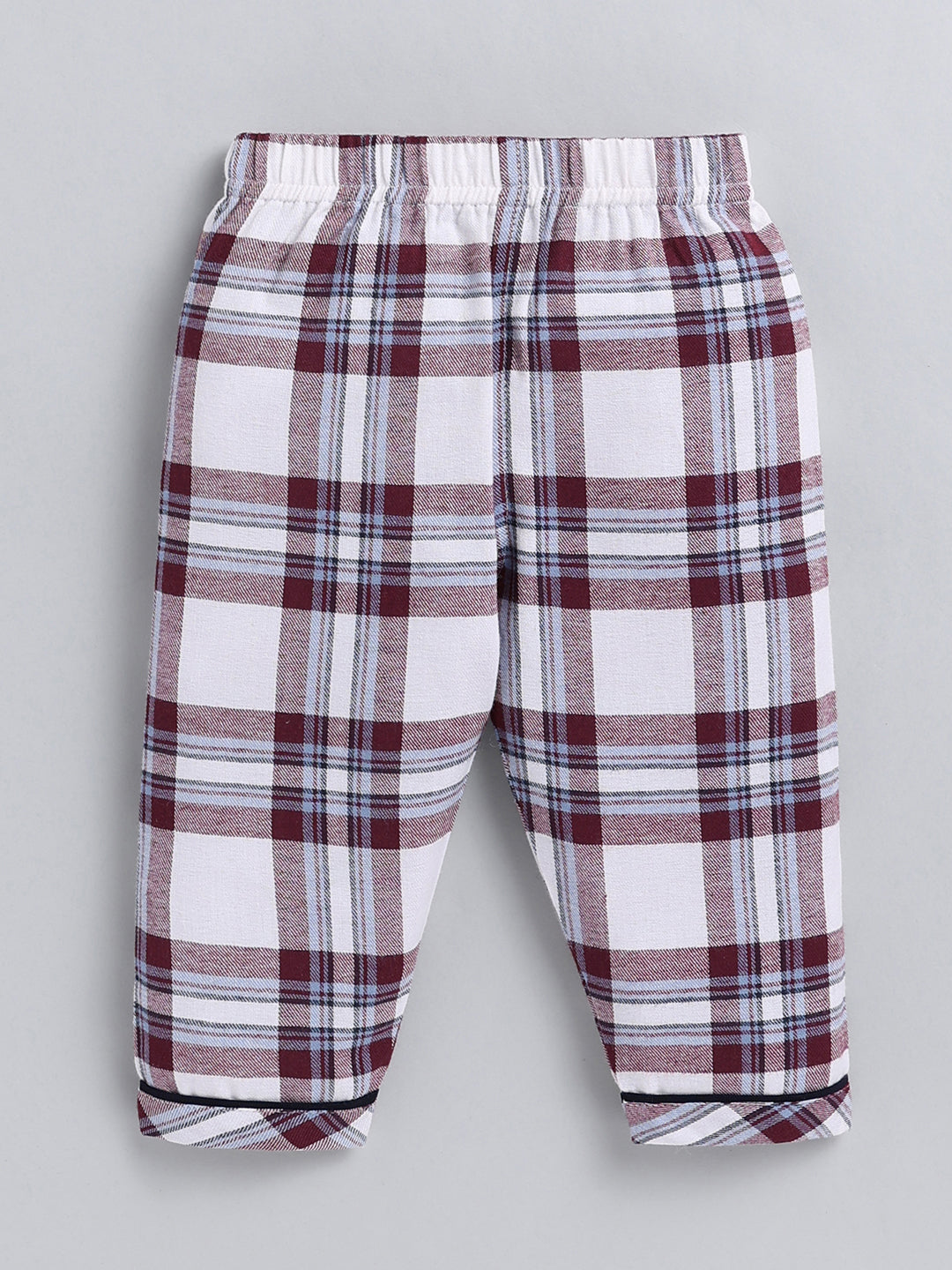 Maroon Checked Cotton Full Sleeve Night Suit