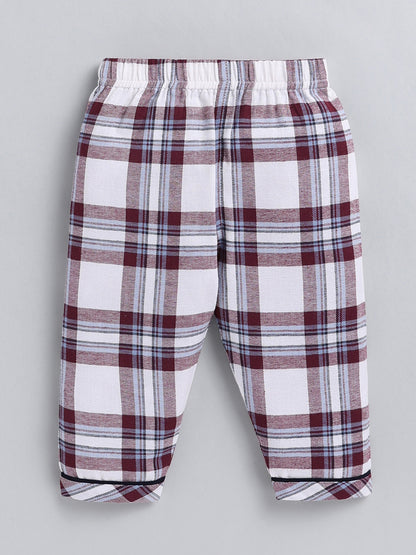Maroon Checked Cotton Full Sleeve Night Suit