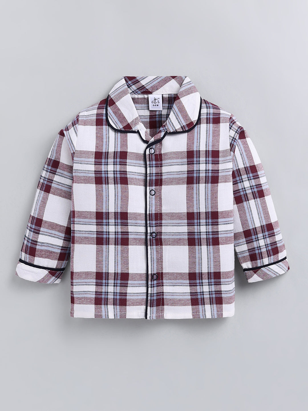 Maroon Checked Cotton Full Sleeve Night Suit