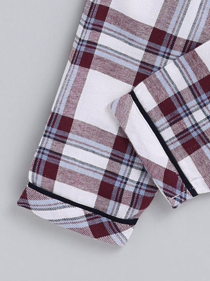 Maroon Checked Cotton Full Sleeve Night Suit