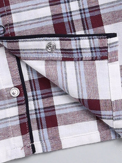 Maroon Checked Cotton Full Sleeve Night Suit
