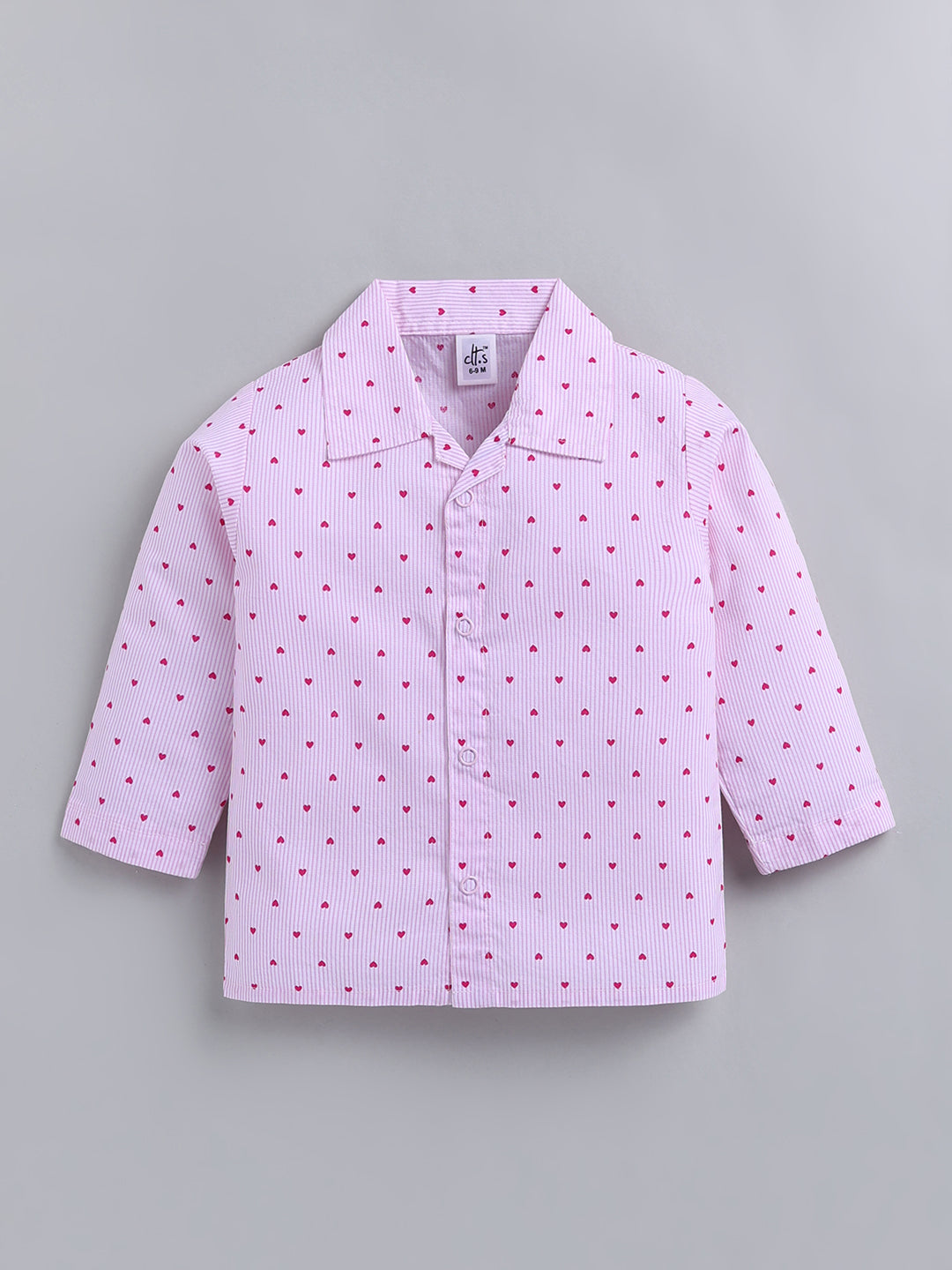 Pink "Hearts" Cotton Full Sleeve Night Suit